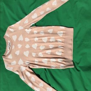 Blush White Hearts Design Long Sleeve Sweater